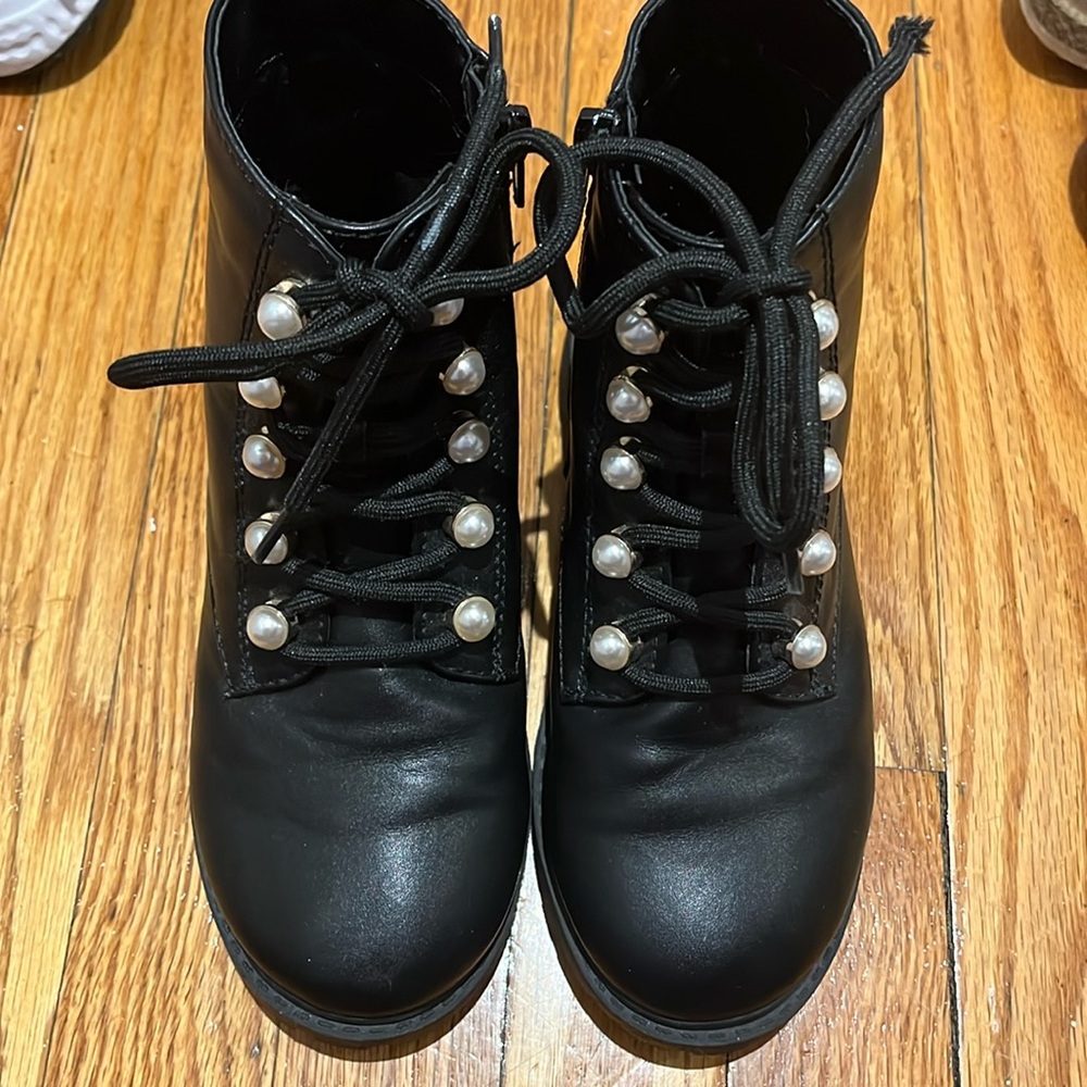 Nordstrom black leather boots with pearls. Size 1. Excellent condition